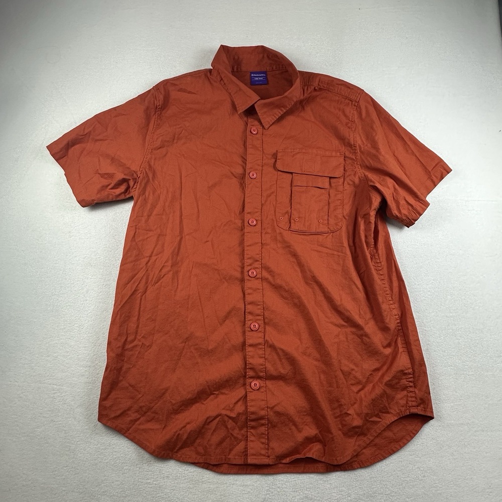 Backcountry Ripstop Shirt Mens Large Orange Button Up Hiking Stretch Outdoor